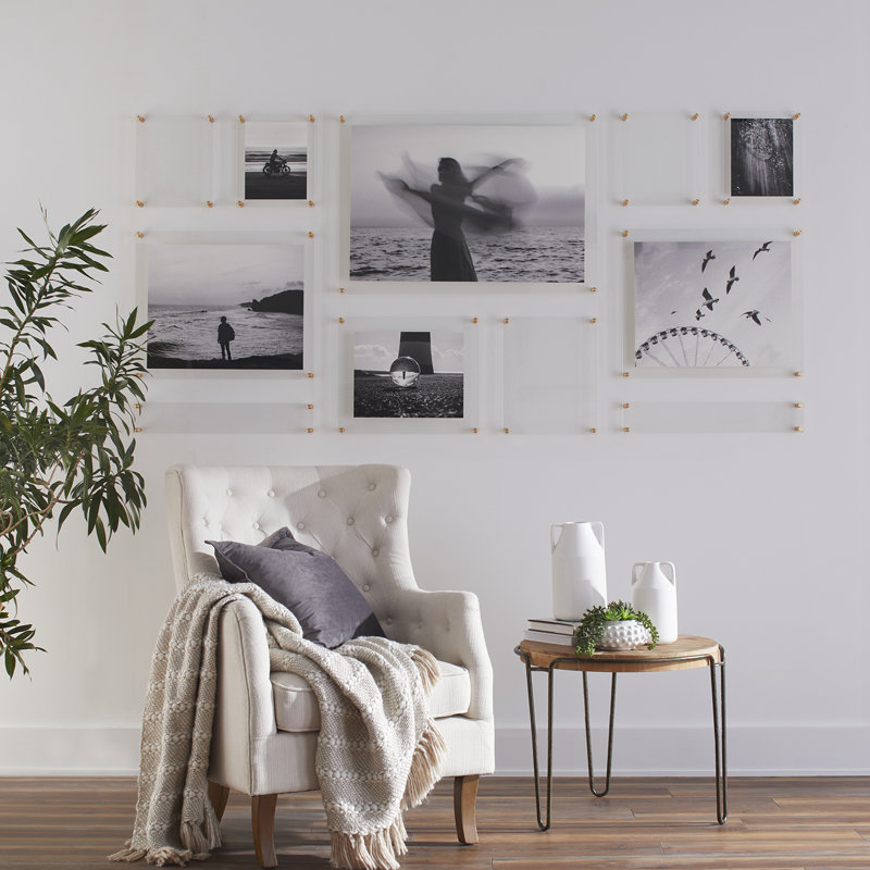 7 Piece Mondrian Double Panel Picture Frame Set, Clear/Gold