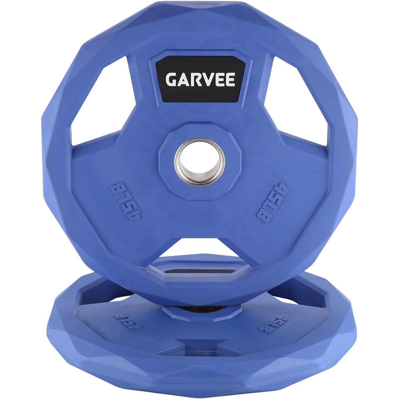 Plaques de poids en acier revêtu de caoutchouc - Plaques de pare-chocs à code de couleur pour la salle de gym à domicile, poids de haltères 2,5 à 45 lb (simple, paire ou ensemble)