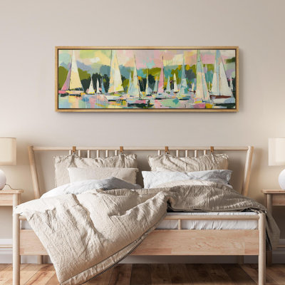 Coastal Beach Abstract Marinas Colorful Sail Boat Living Room Extra Large Pictures Framed Canvas Print Wall Art