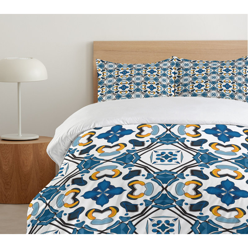 King Size Blue and White Microfiber Duvet Cover Set
