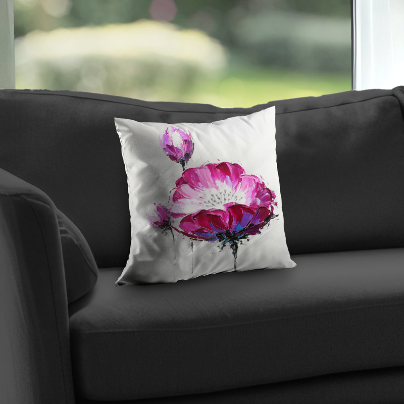 Fuchsia Wild Flower Throw Pillow - Floral Home Decor – Poly Twill Throw Pillow with Insert, Double-Sided Print