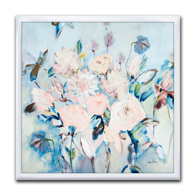 «Abstract Pink Flowers Farmhouse Waterpainting», reproduction sur toile encadrée, H 16 po x l 16 po x P 1 po, Cadre blanc