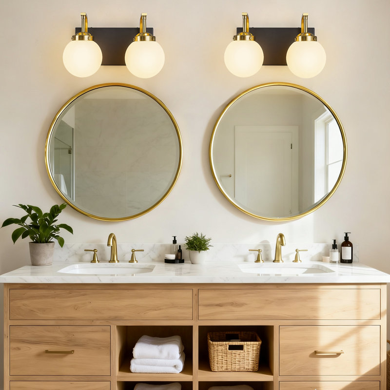 Modern Milk Glass Globe Shade Bathroom Light Vanity Light Fixture for Hallway Living Room Wash Room Powder Room, 2 Lights