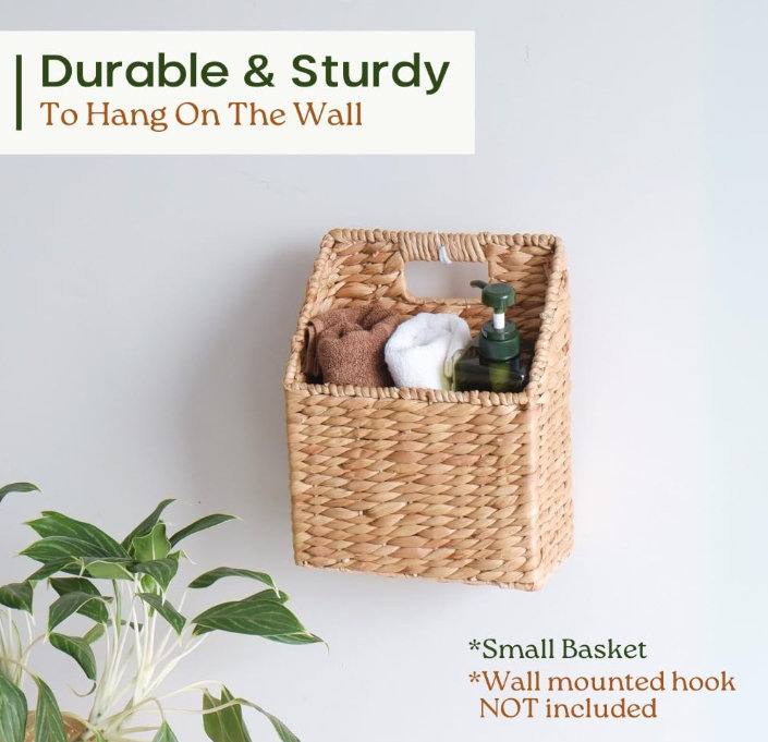 Set of 2 Natural Wicker Hanging Storage Baskets with Metal Frame
