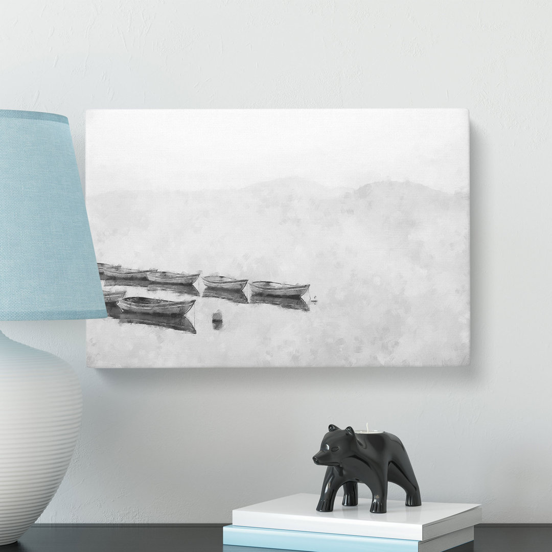 Boats On A Placid Lake Painting - Wrapped Canvas