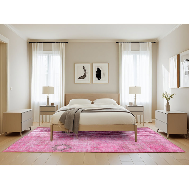 Tapis rose/vert contemporain, Rectangle 5 pi x 8 pi