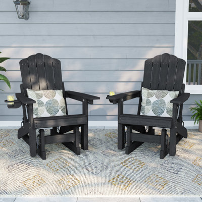 Fauteuil oscillant Adirondack avec dossier réglable à 3 positions, fauteuil à mouvement fluide pour le patio, siège en PEHD aspect bois pour le patio, la piscine et la cour