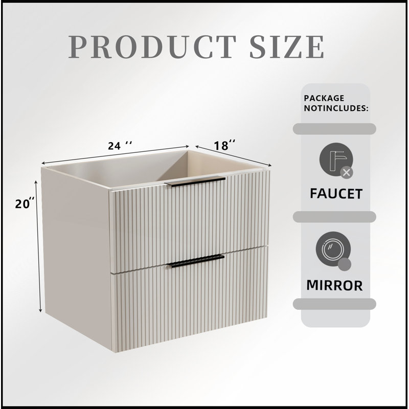 Meuble-lavabo flottant gris moderne de 24 po avec lavabo en céramique et tiroirs spacieux, imperméable et résistant à l'humidité