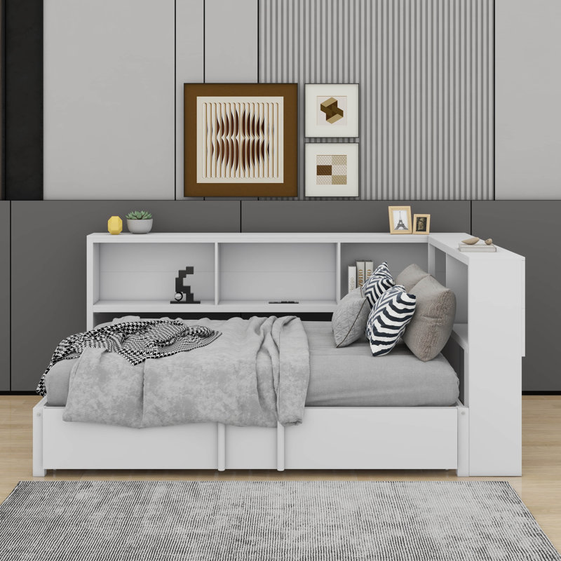 Lit de jour double en métal avec couchette et ports USB, Blanc