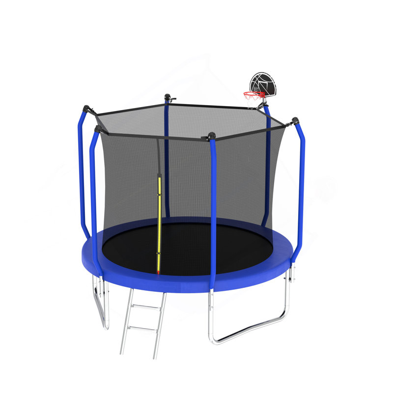 Trampoline 8FT avec panier de basketball, trampoline d'extérieur renforcé de type ASTM avec filet d'enclos