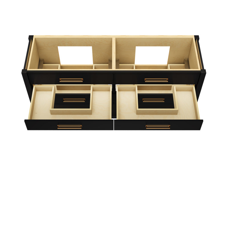 Kiawah Double Drawer Bath Vanity, Noir, Satin Gold, 72"