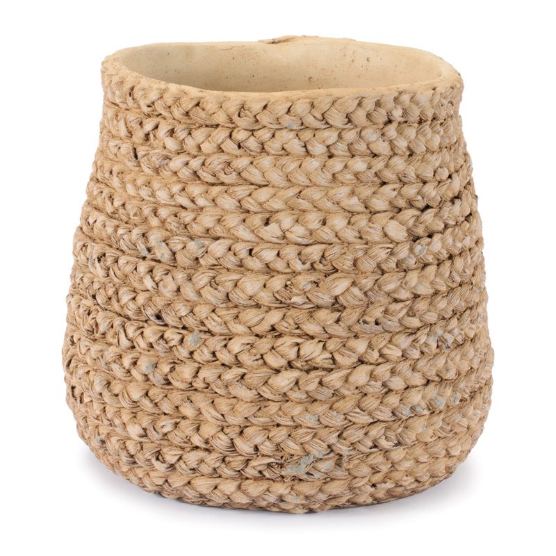 Braided Weave Cement Vase, 9"Dx8.5"H