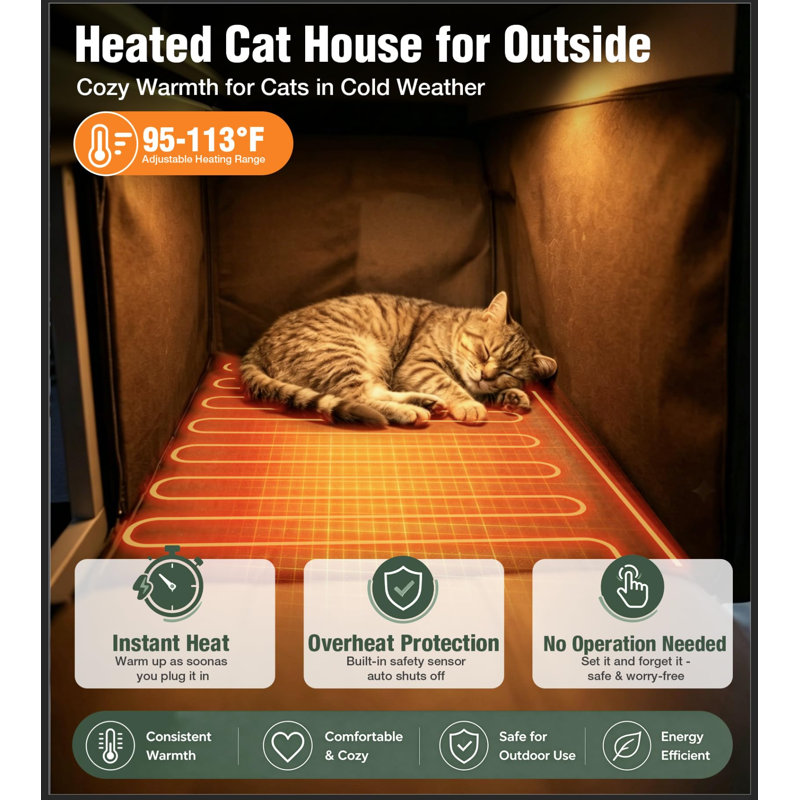 Maison de chat chauffée pour l'extérieur, maison de chat extérieure isolée avec couverture chauffante électrique, fils résistants aux piqûres, abri de chat sauvage résistant aux intempéries pour l'hiver, gris
