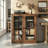 Audio Stereo Cabinet With Glass Doors, 35.4" Tall AV Component Media Stand, Record Player Stand With Adjustable Shelves & Cable Management, Brown-22927000