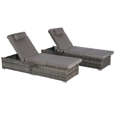 Outdoor Chaise Lounge Chair Set Of 2 With Storage, Adjustable Backrest, Table, And Cushion – Rattan Patio Recliners For Poolside, Backyard, Garden, And Beach Tanning - Beige