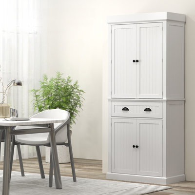 71" Kitchen Pantry Cabinet With LED Lights, 6 Door Shelves, A Drawer And 4 Adjustable Shelves, White