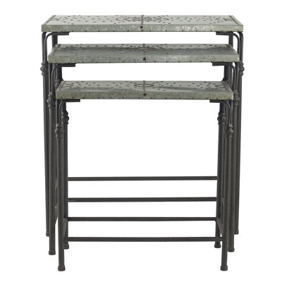 Galvanized Nesting Tables Of 3 For Entryway Or Indoor Plant Display, Iron Metal Structure, 15.8 Lbs Three Ideal Side Table Stand In , Base,