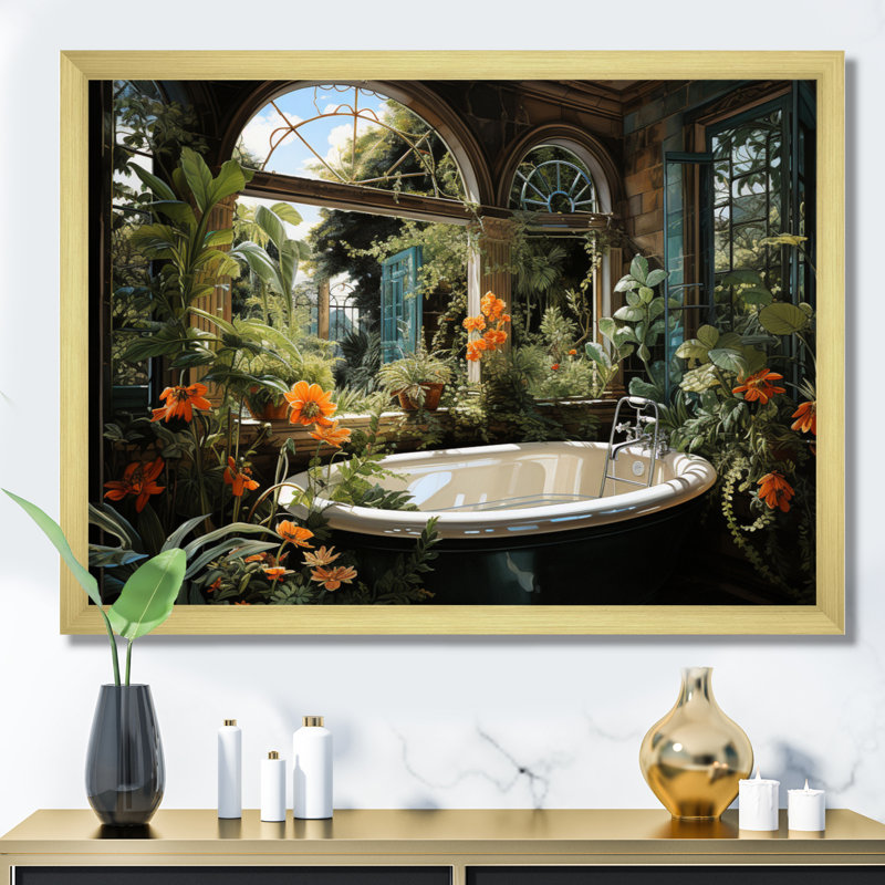 Bathroom Botanical Retreat II - Bathroom Wall Decor, 30" H x 40" W x 1.5" D, Gold Picture Framed