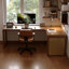 Bureau en bois massif en forme de L brun noyer + en rotin +-1124531164-1124531107