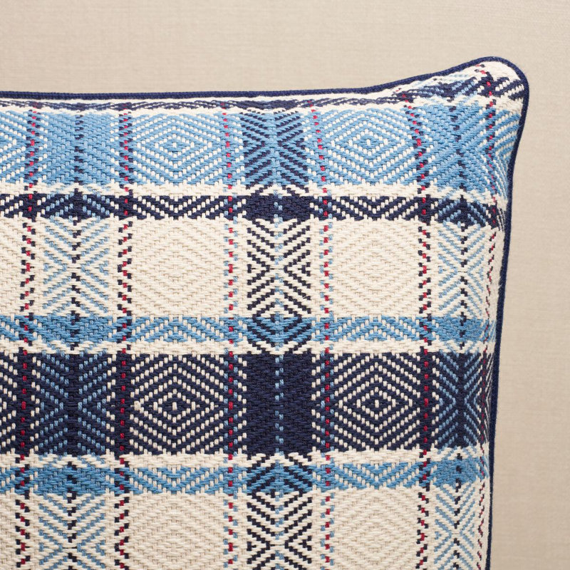 Heidi Plaid Cotton Reversible Throw Pillow, Blue, Square 18"