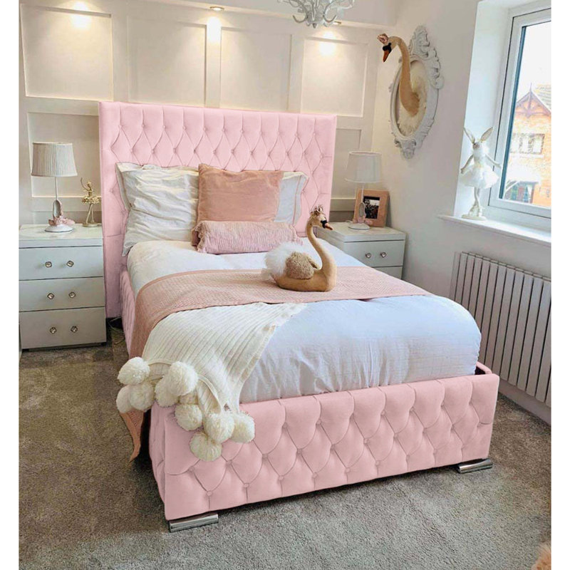 Tharpe Upholstered Bed Frame   , Pink, Single (3')