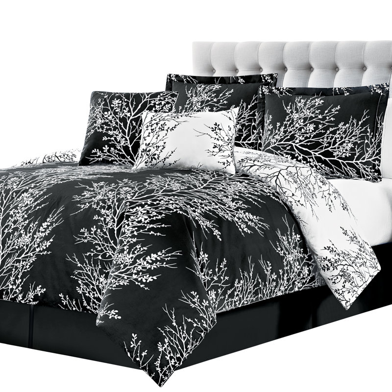Ensemble d'édredon réversible en microfibre 6 pièces, Édredon très grand et 2 très grandes taies déc, Noir