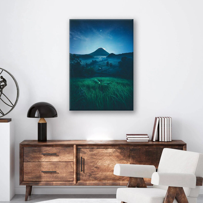 Grass Field Night Print - Moonlit Landscape Wall Art - Night Sky Field Canvas Poster - Starry Sky Nature Artwork - Peaceful Outdoor Scene Decor - Scenic Wall Hanging - Modern Home Decoration Art Print