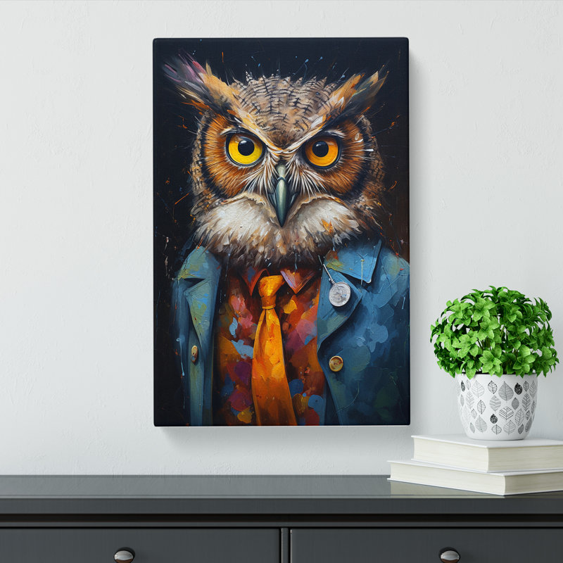Owl with Glasses Painting - Wrapped Canvas, 50cm H x 35cm W x 3cm D