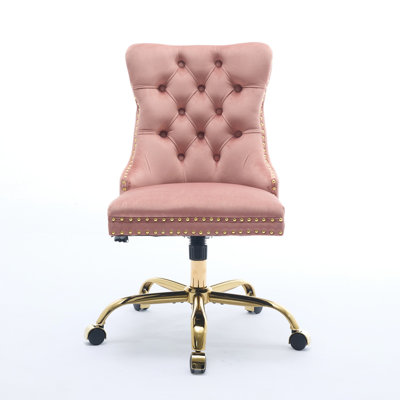 Meghan American Style Swivel Chair, Velvet Upholstered, With Hand - Crafted Buttons And Base Modern Office Upholstered, Adjustable, Electroplated Parts High Rebound Cushion