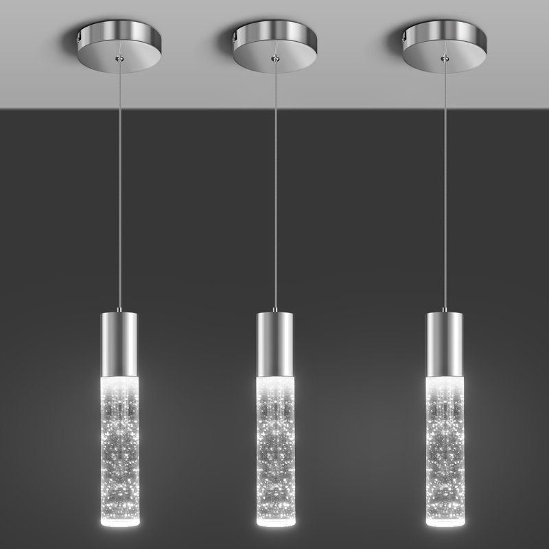 Luminaire suspendu moderne à 3 lumières à DEL en chrome, mini lumières en cristal à bulles pour îlot de cuisine et bar (ensemble de 3)
