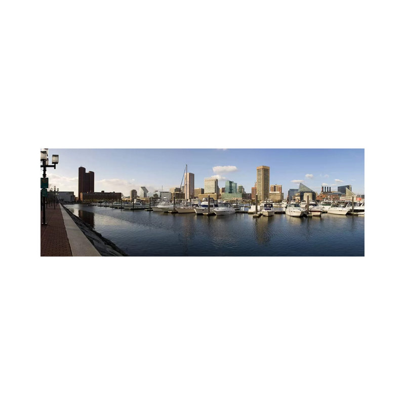 Boats Moored at a Harbor, Inner Harbor, Baltimore, Maryland, USA 2009 1 Piece Wrapped Canvas Panoramic Wall Art