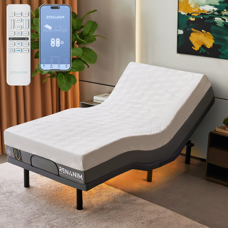 Lit réglable Sf avec matelas Hyrbid inclus: massage, USB, éclairage sous le lit, télécommande sans fil et contrôle des applications