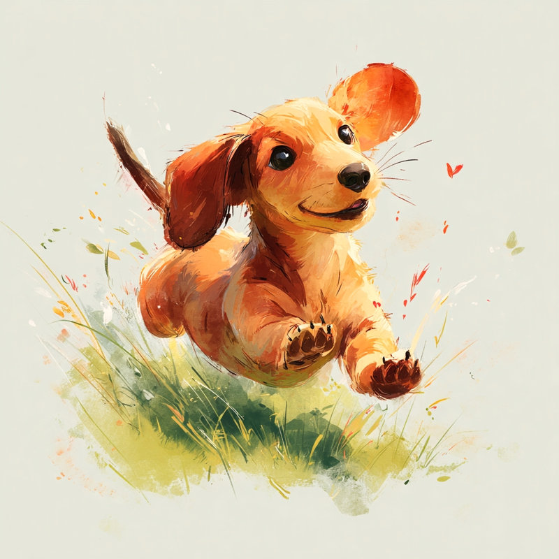 «Joyful Leap Dachshund», art mural sur toile tendue
