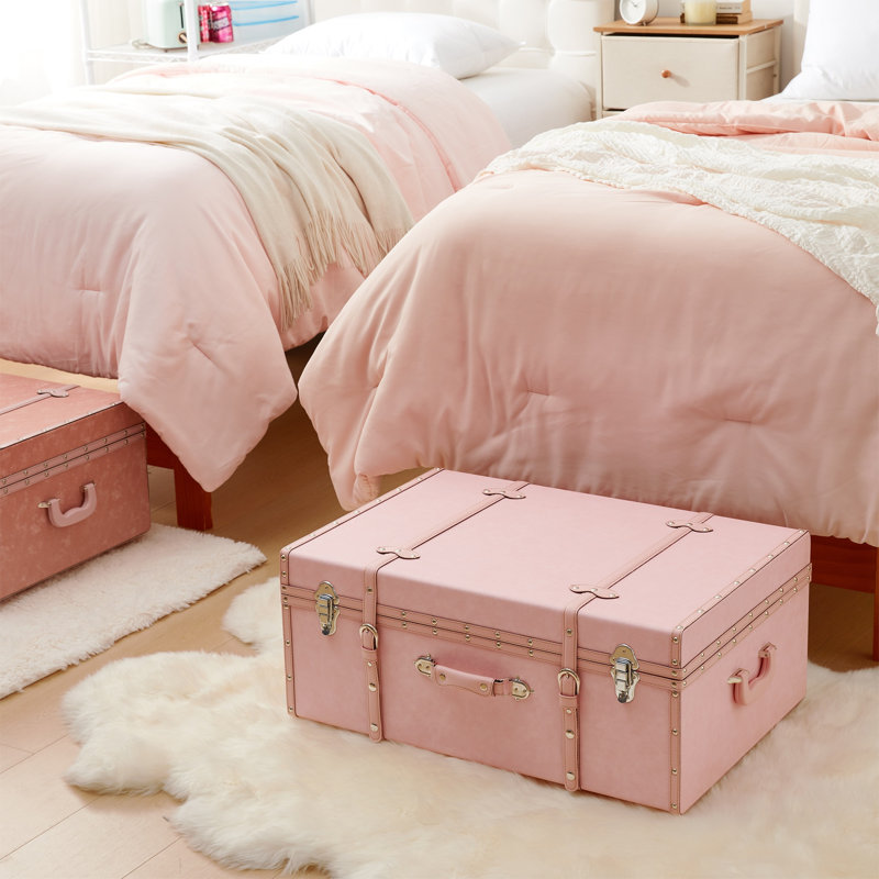 Coffre à pieds texturé avec rangement, Rose paradisiaque