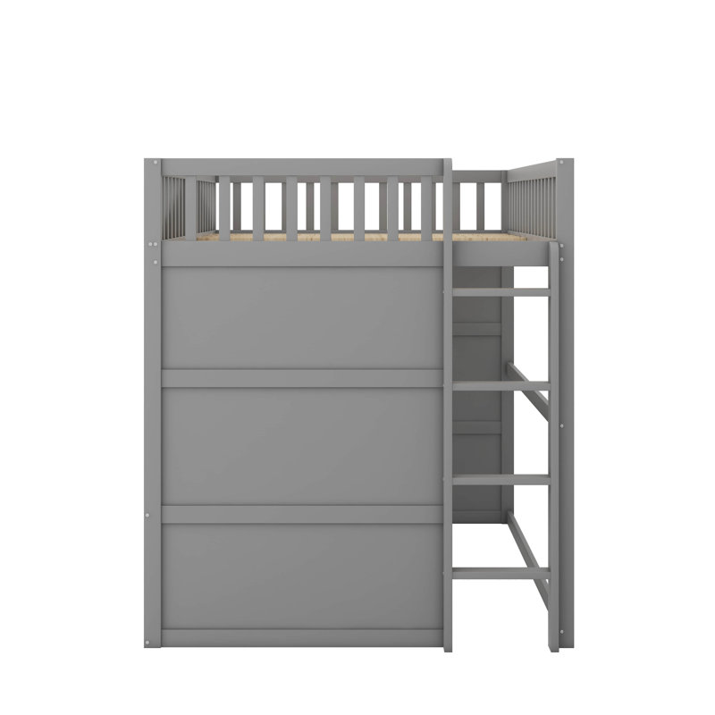 Lit mezzanine double avec échelle, Gris / Blanc