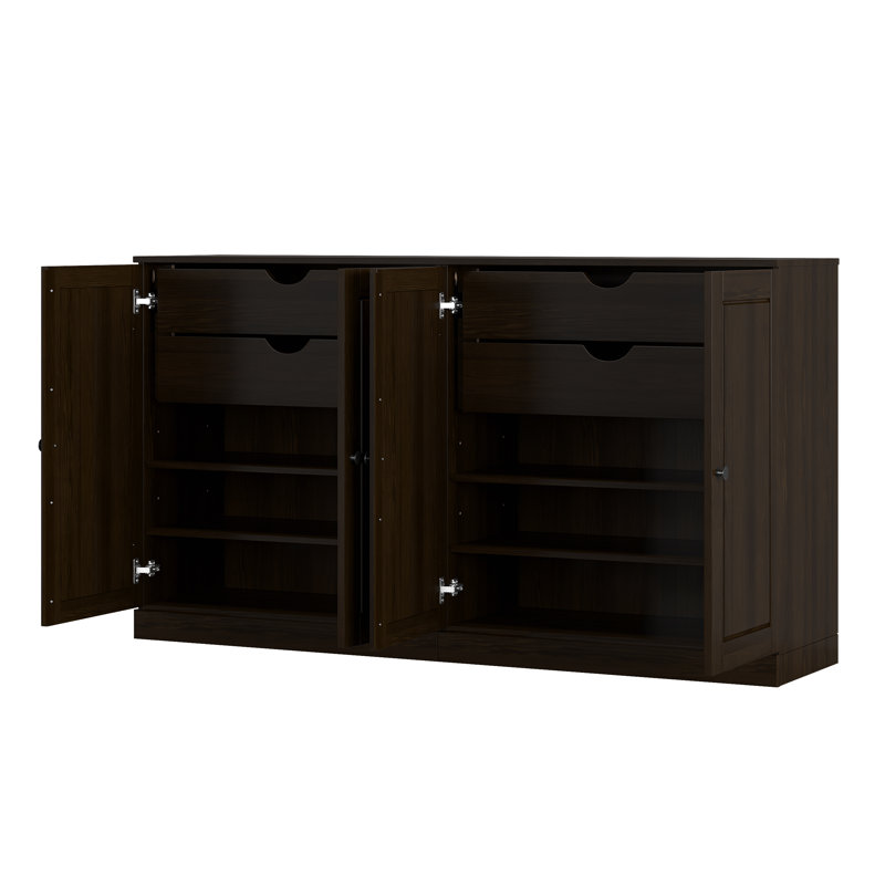 Buffet 100 % bois massif de 162,5 cm (64 po) avec portes pleines, 4 tiroirs et étagères réglables, Espresso