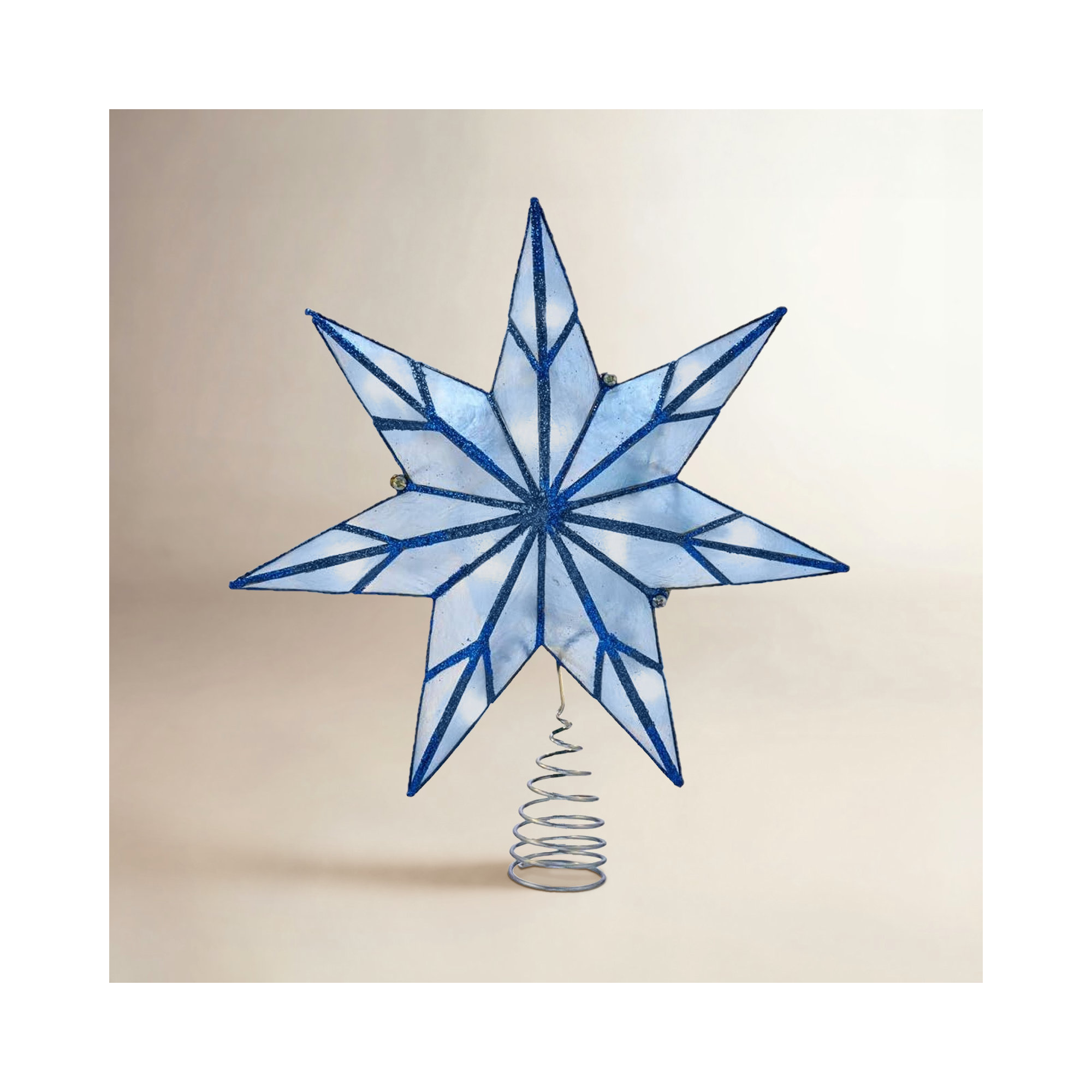 10-Light 7-Point Capiz Star Tree Topper, Blue Star