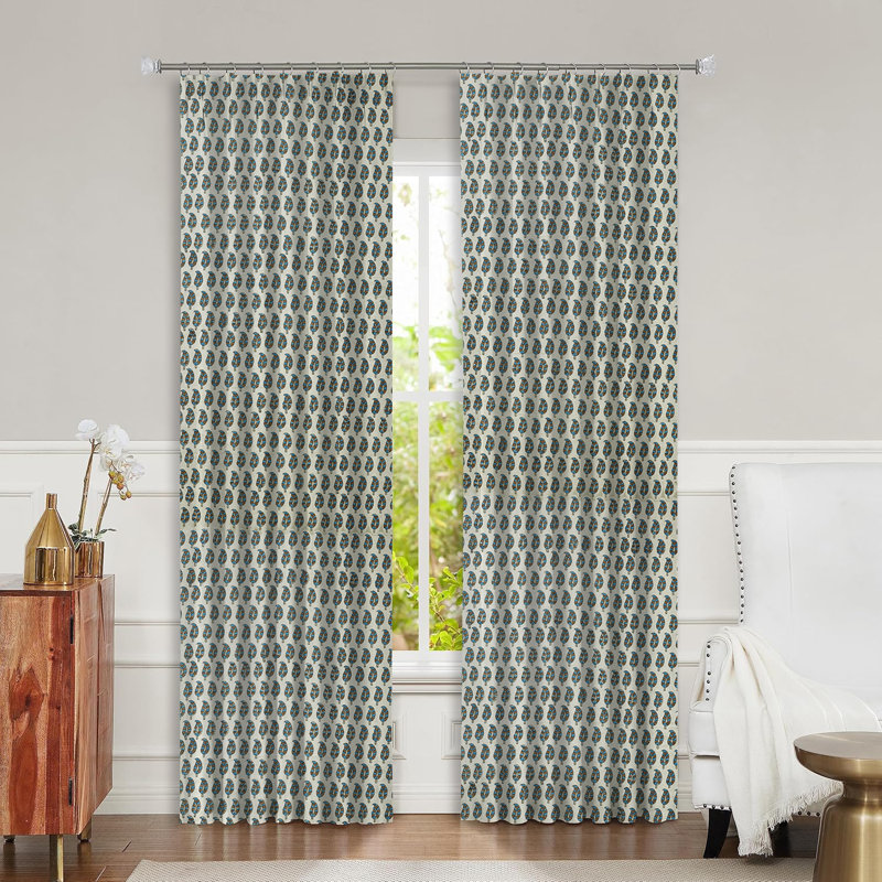 Fabdivine Brown and Blue Paisley Block Print Window Drapes Block Print Pure Linen 27x57 Inches, Handmade Curtain Pleated Pinch , 100% Blackout for Office, Bedroom, or Kitchen, Lil Paisley