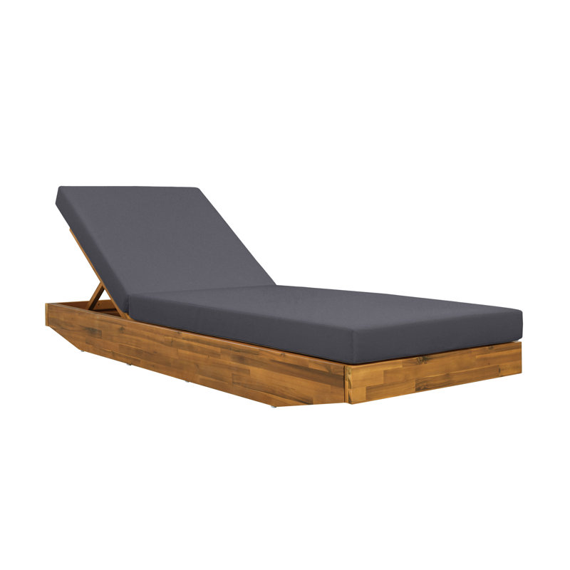 DaPrato Modern Coastal Acacia Wood Adjustable Chaise Lounge With Cushions, Dark Gray
