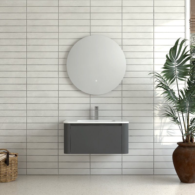 Meuble-lavabo mural avec lavabo flottant et tiroir en céramique blanche, 24"