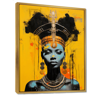 Art africain, reine bleue africaine, collage rétro sur fond jaune - femme moderne