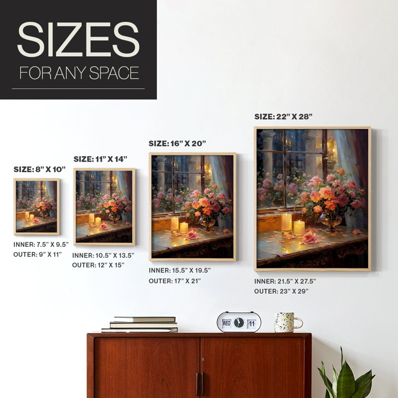 Reproduction encadrée FLORAL Series DCCLXI - bois massif, Naturel, H 15 po x l 12 po