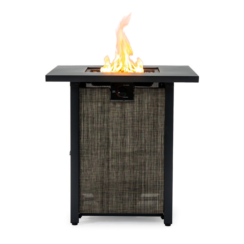 50000 28 - Inch Propane Gas Fire Pit Table With Lid, Rocks, And Rain Cover, Suitable For Casual Outdoor Dining Square Steel , Wrapped Body, Continuous Combustion, Patio