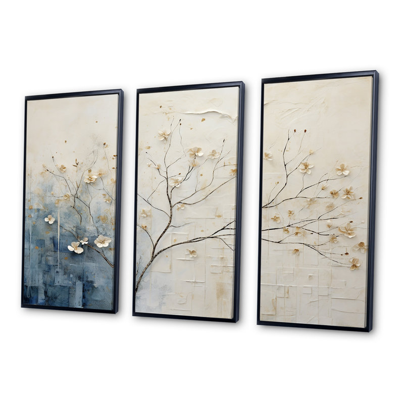 Minimalisme beige et bleu campagne - ensemble de décoration murale campagne, Cadre flottant noir, H 40 po x l 60 po x P 1 po
