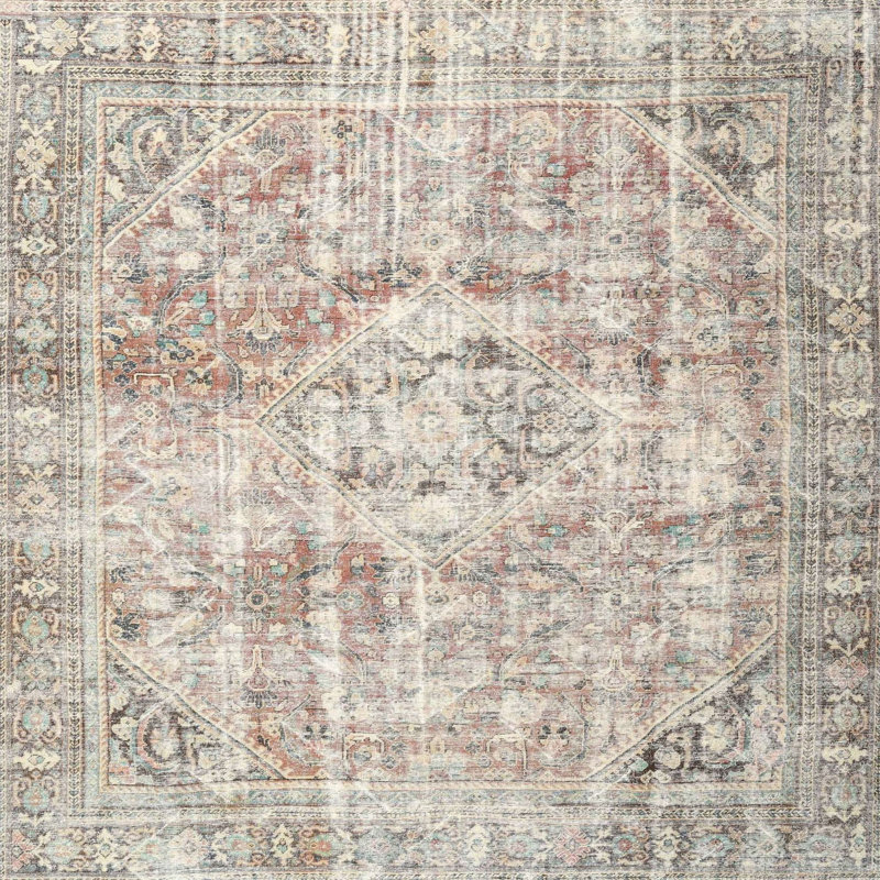 Traditional Beige/Black Area Rug, Round 4'