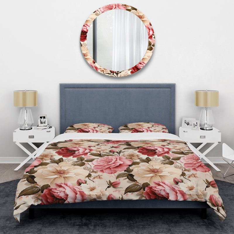 Ensemble de housse de couette Timeless Pink Peony Gardan Serenity I, Housse de couette pour très grand lit et 2 très