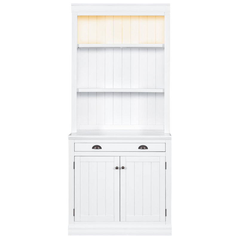 83.4"Tall Bookshelf Suite, Modern Bookcase Suite with LED Lighting,Doors and Drawers,2-Piece Set