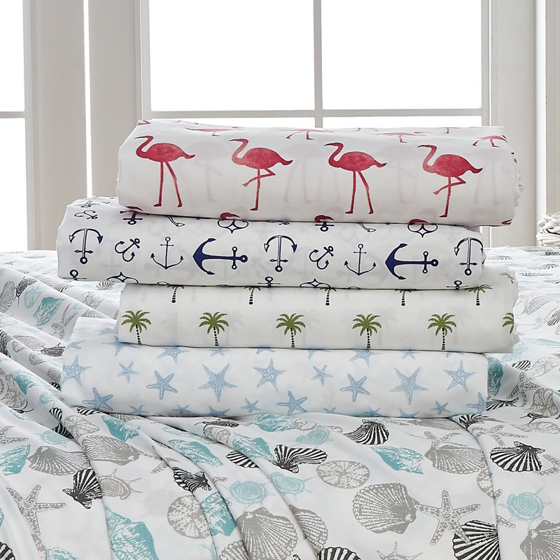 Ultra Soft Coastal Printed Microfiber Sheet Set, Queen Sheet Set + Fitted Sheet + 2 Pillowcases, Starfish Blue