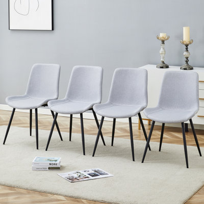 Ensemble confortable de chaises de salle à manger en lin et en coton - quatre pièces avec siège et dossier intégrés, conception de coussin incurvé élargi pour un confort accru