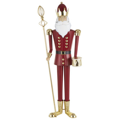 Hrishik Metal Tall Soldier Santa Clause Nutcracker People Red Christmas Sculpture with Gold and White Accent